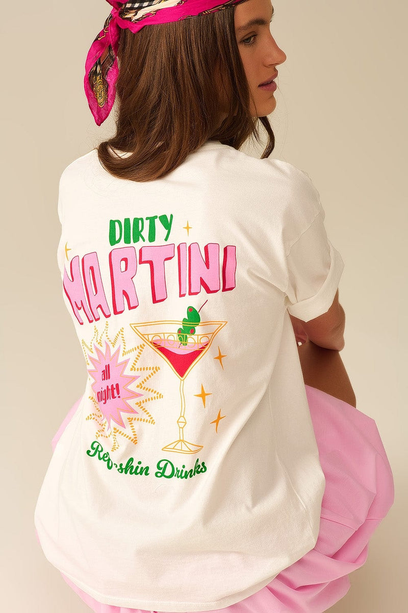 Q2 Women's Tees & Tanks One Size / White White T-Shirt Made In Italy With A Martini Graphic Logo
