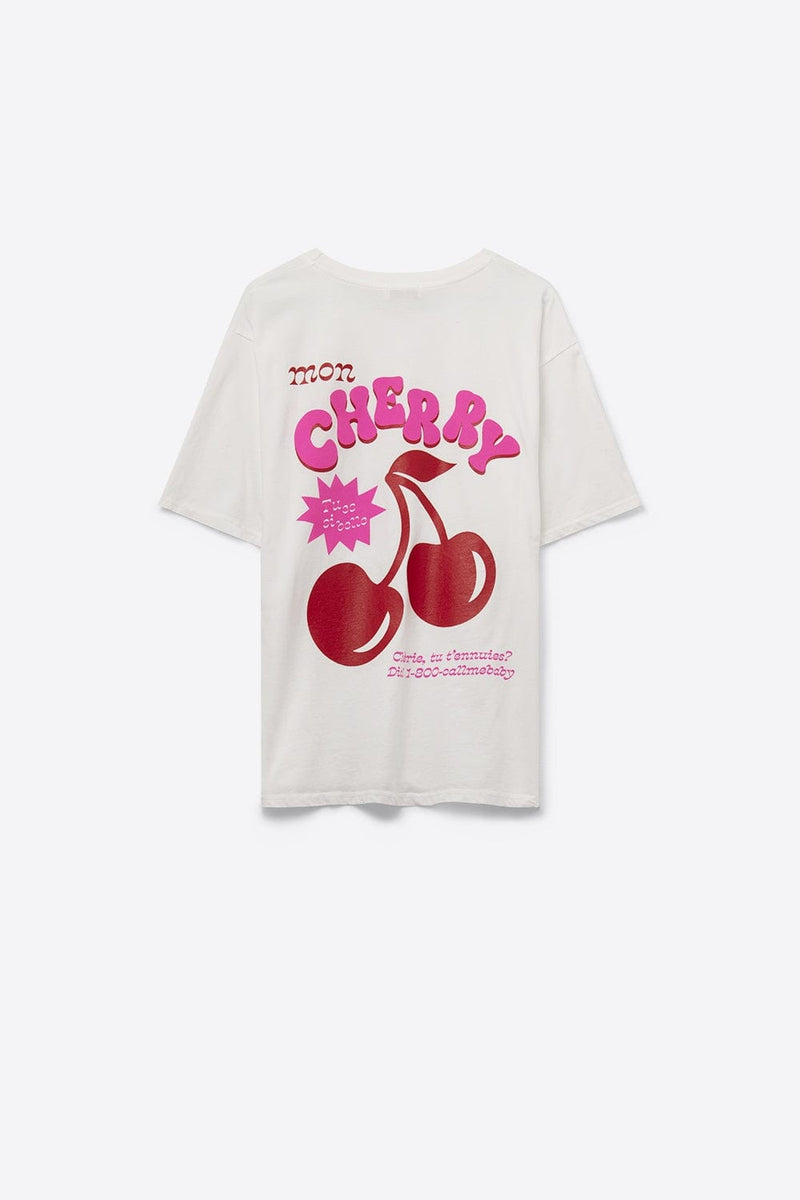 Q2 Women's Tees & Tanks One Size / White White T-Shirt With Cherry In Logo And Letters