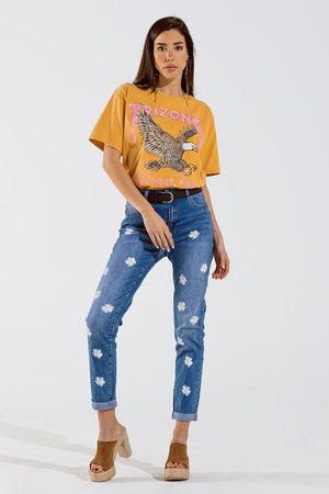 Q2 Women's Tees & Tanks One Size / Yellow Arizona T-Shirt With Eagle Digital Print In Orange
