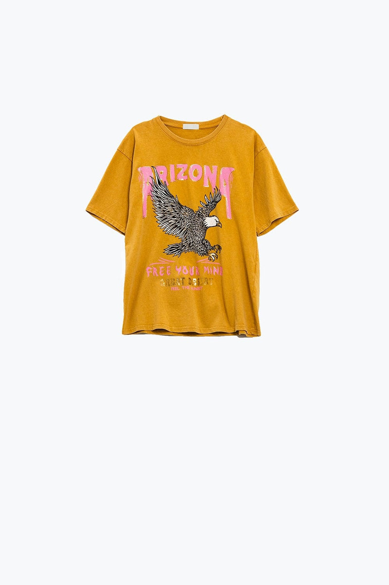 Q2 Women's Tees & Tanks One Size / Yellow Arizona T-Shirt With Eagle Digital Print In Orange