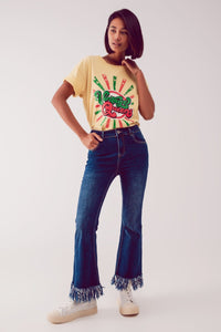 Q2 Women's Tees & Tanks One Size / Yellow / China Relaxed T Shirt with Yellow Vintage Queens Graphic
