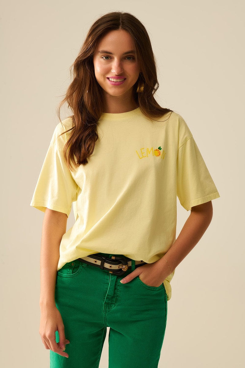 Q2 Women's Tees & Tanks One Size / Yellow Made In Italy Yellow T-Shirt With Lemon Graphic