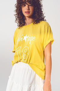 Q2 Women's Tees & Tanks One Size / Yellow T-Shirt With Vintage 18 Text In Yellow