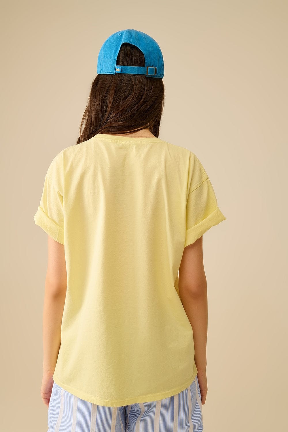 Q2 Women's Tees & Tanks One Size / Yellow Yellow T-Shirt Made In Italy With A Vintage Girl Graphic