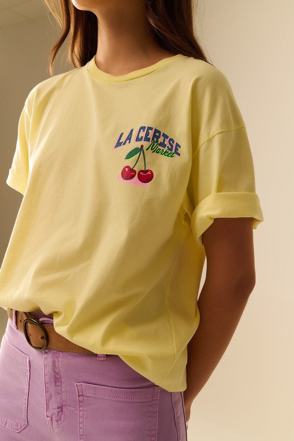 Q2 Women's Tees & Tanks One Size / Yellow Yellow T-Shirt With La Cerise Market Saint-Tropez Graphic