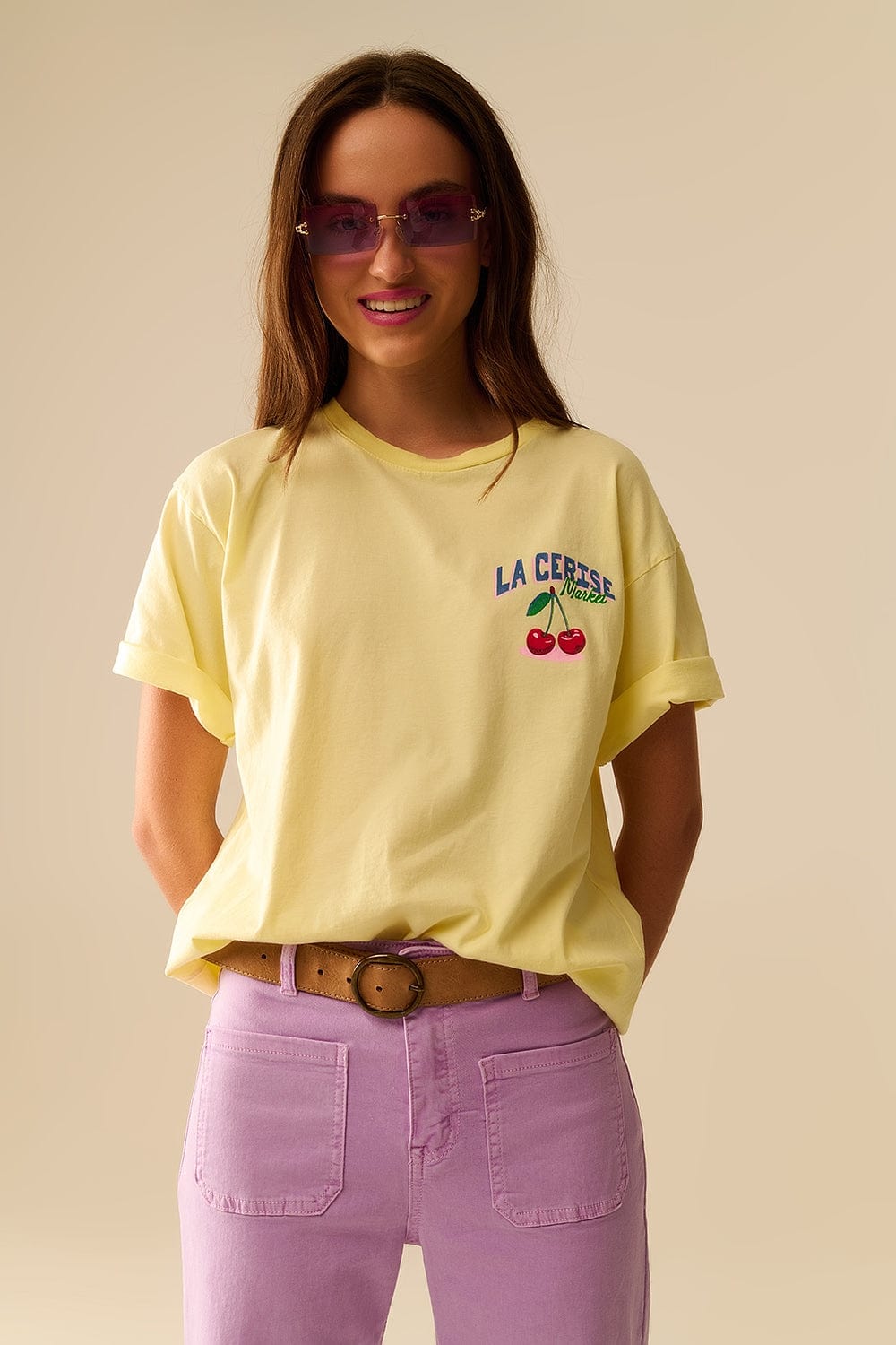 Q2 Women's Tees & Tanks One Size / Yellow Yellow T-Shirt With La Cerise Market Saint-Tropez Graphic