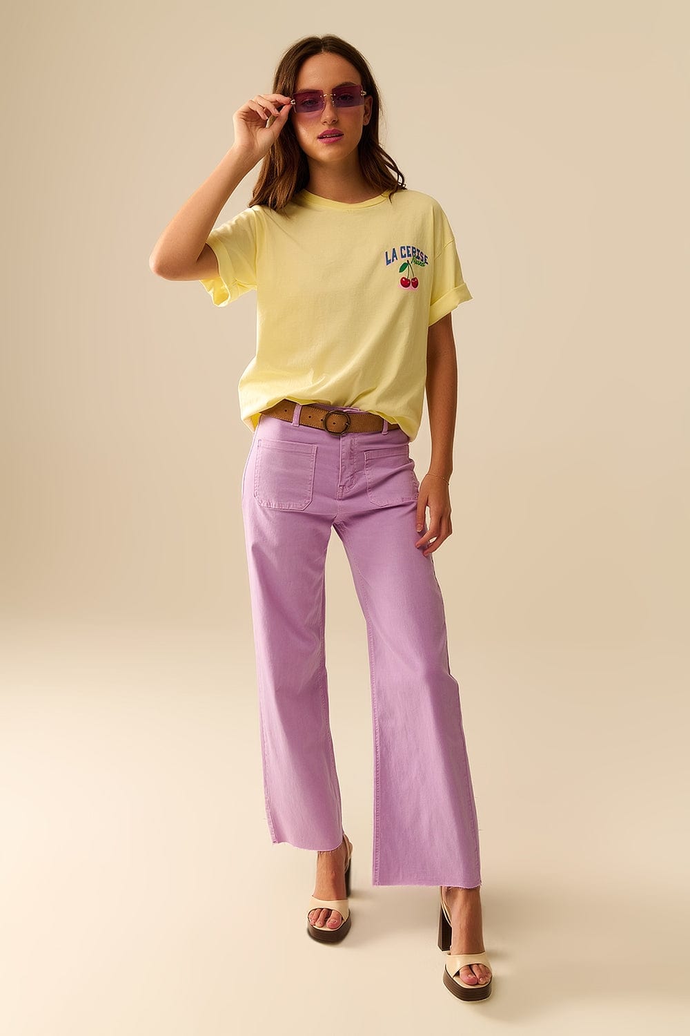 Q2 Women's Tees & Tanks One Size / Yellow Yellow T-Shirt With La Cerise Market Saint-Tropez Graphic