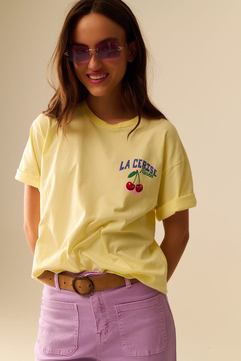 Q2 Women's Tees & Tanks One Size / Yellow Yellow T-Shirt With La Cerise Market Saint-Tropez Graphic