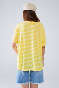 Q2 Women's Tees & Tanks Relaxed Striped T-Shirt With Crew Neckline In Yellow