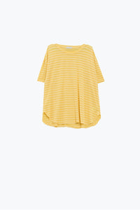 Q2 Women's Tees & Tanks Relaxed Striped T-Shirt With Crew Neckline In Yellow