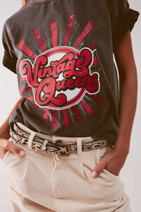 Q2 Women's Tees & Tanks Relaxed T Shirt with Black Vintage Queens Graphic