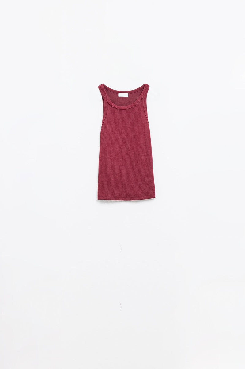 Q2 Women's Tees & Tanks Sleeveless Burgundy Top With Ribbed Details