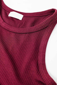 Q2 Women's Tees & Tanks Sleeveless Burgundy Top With Ribbed Details