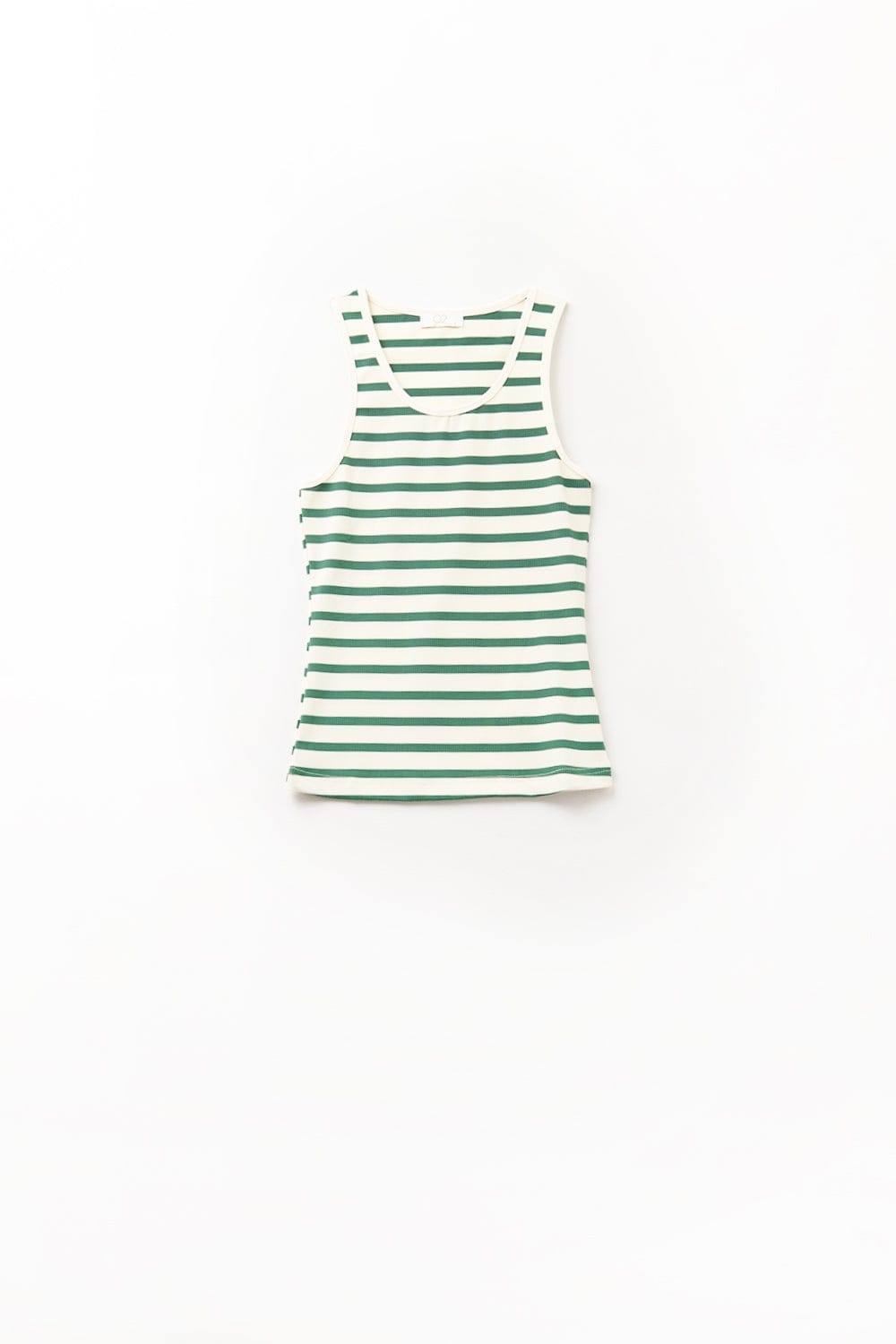Q2 Women's Tees & Tanks Striped White Tank Top With Green