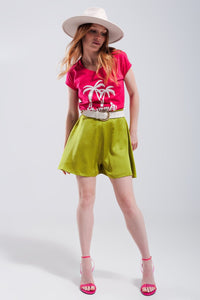 Q2 Women's Tees & Tanks Summer Vibes Print T Shirt in Fuchsia