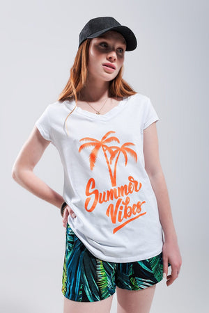 Q2 Women's Tees & Tanks Summer Vibes Print T Shirt in White