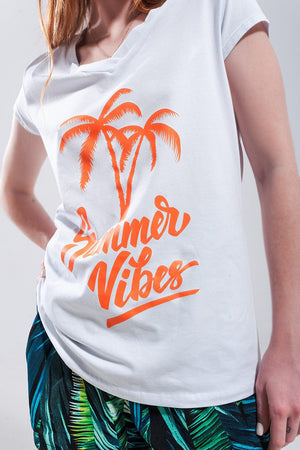 Q2 Women's Tees & Tanks Summer Vibes Print T Shirt in White