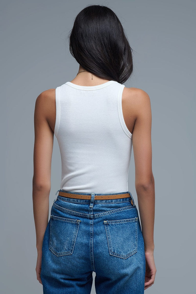 Q2 Women's Tees & Tanks Super Soft Knitted Basic Tank In Cream