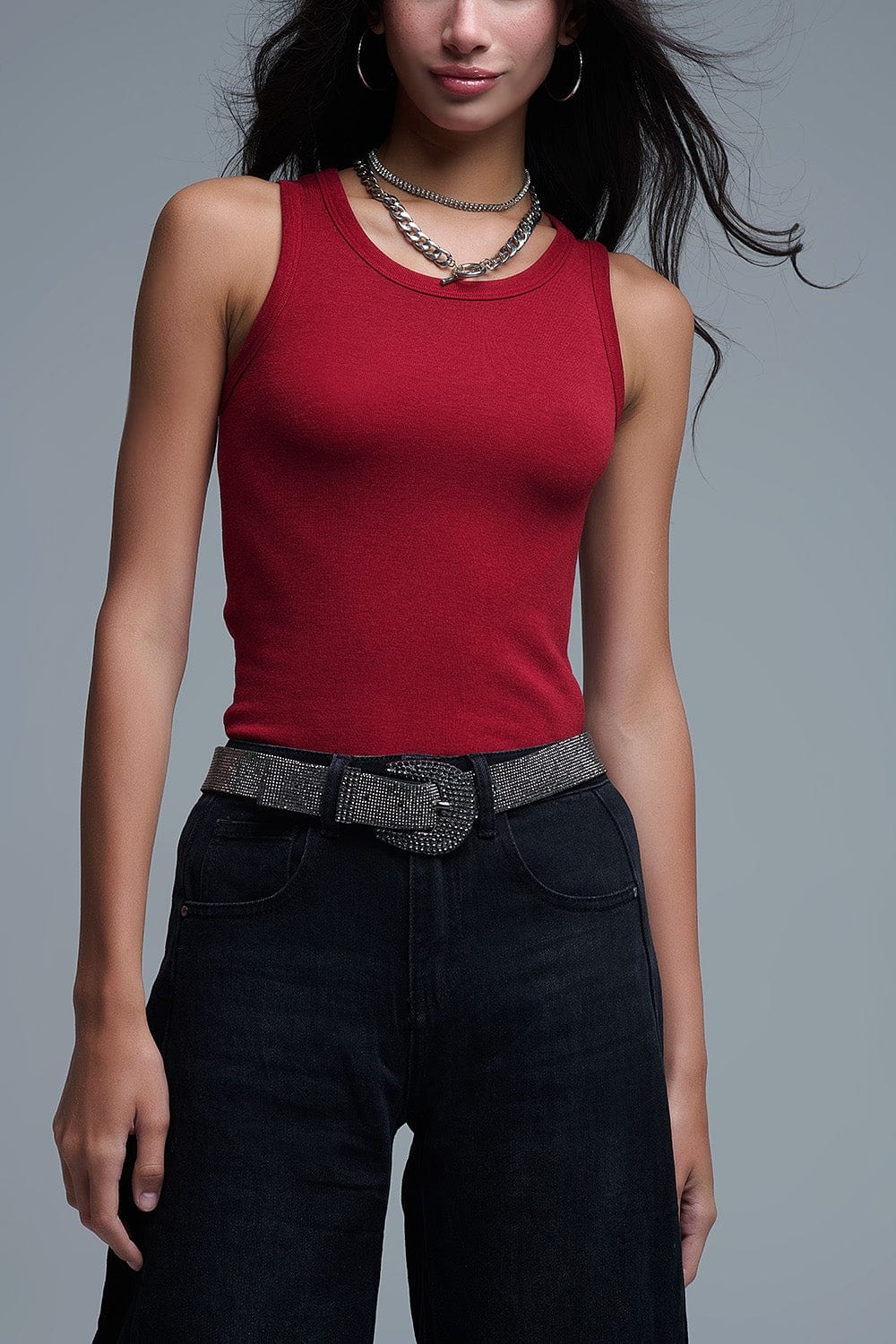 Q2 Women's Tees & Tanks Super Soft Knitted Basic Tank In Ruby Red