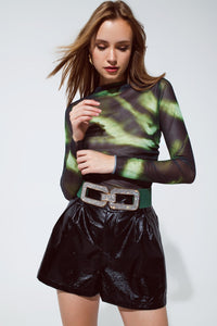 Q2 Women's Tees & Tanks Tie-Die Top In Green And Black