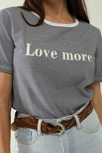 Q2 Women's Tees & Tanks White T-Shirt With Black Stripes And Love More Texted