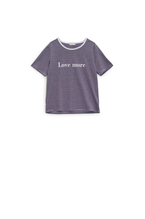 Q2 Women's Tees & Tanks White T-Shirt With Black Stripes And Love More Texted