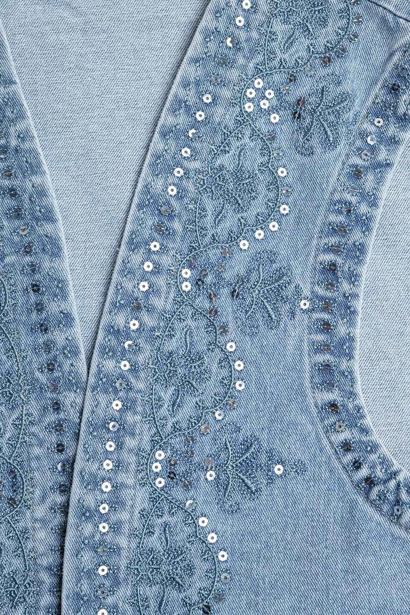 Q2 Women's Vest Denim Vest With Sequin Pattern