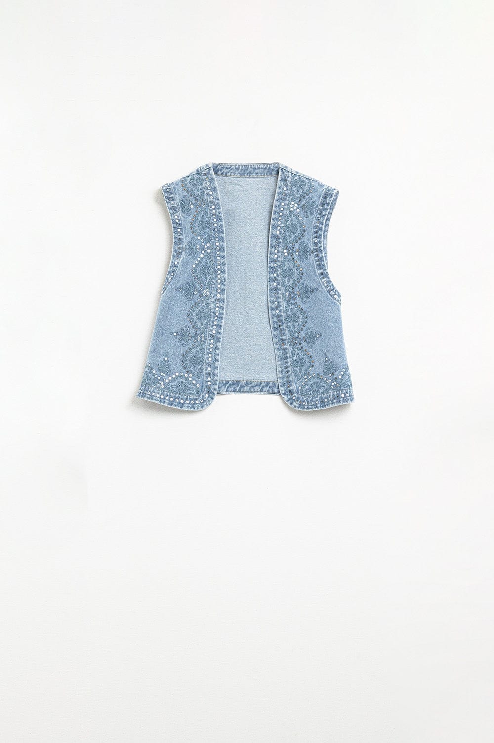 Q2 Women's Vest Denim Vest With Sequin Pattern