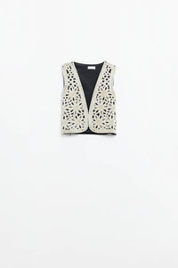 Q2 Women's Vest Embroidery Velvet Short Vest In White