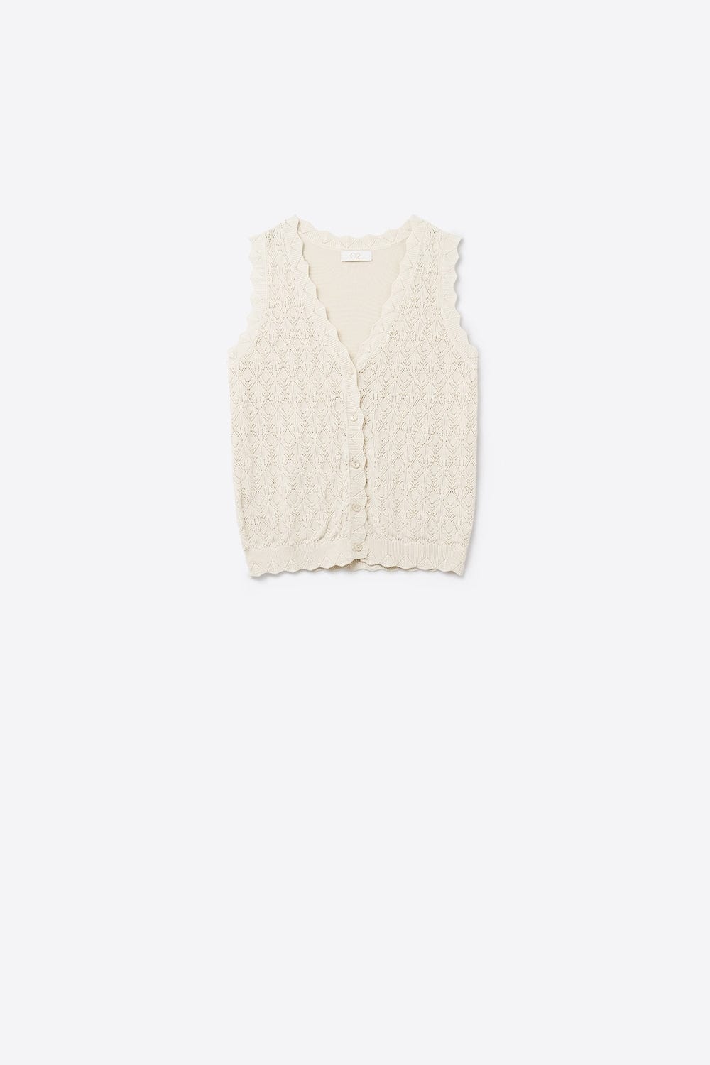 Q2 Women's Vest One Size / Beige Pointelle Knitted Vest With Scalloped Edges In Beige