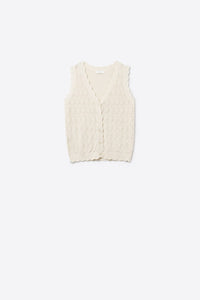 Q2 Women's Vest One Size / Beige Pointelle Knitted Vest With Scalloped Edges In Beige