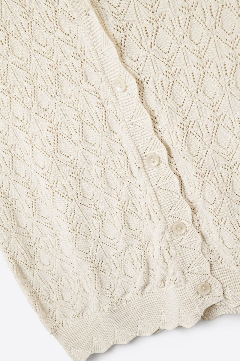 Q2 Women's Vest One Size / Beige Pointelle Knitted Vest With Scalloped Edges In Beige