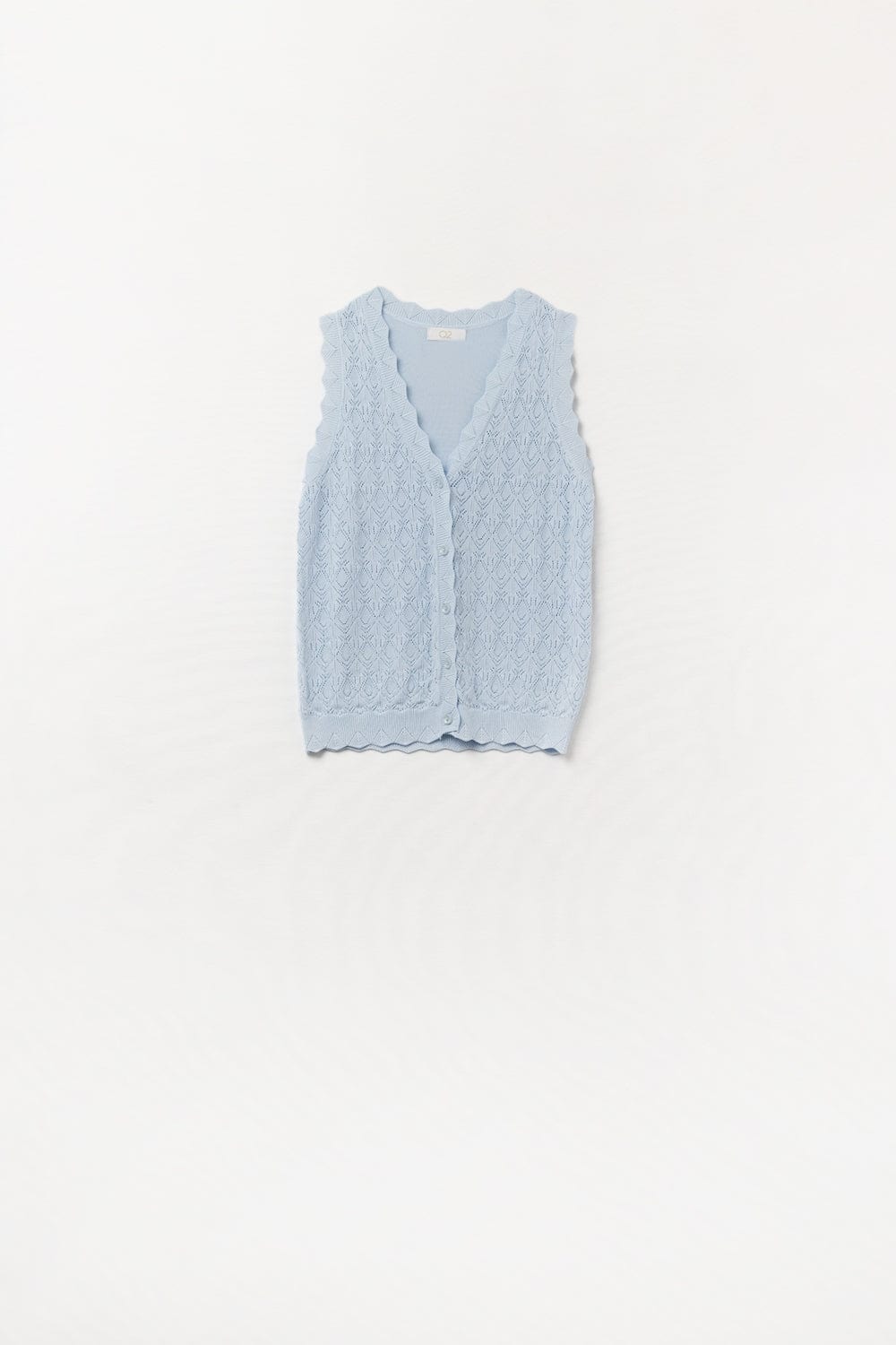 Q2 Women's Vest One Size / Blue Pointelle Knitted Vest With Scalloped Edges In Baby Blue