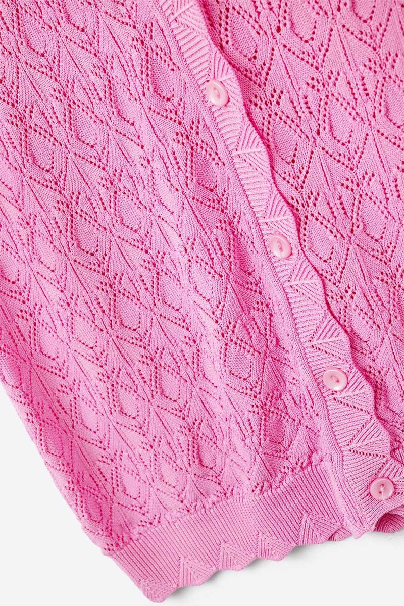 Q2 Women's Vest One Size / Fuchsia Pointelle Knitted Vest With Scalloped Edges In Fuchsia