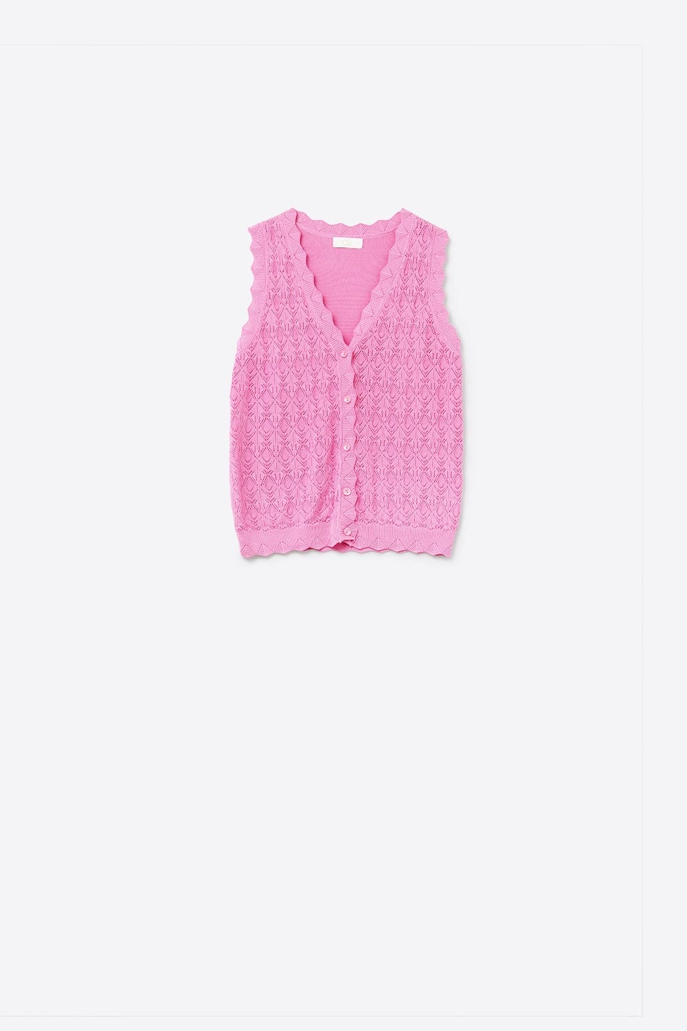 Q2 Women's Vest One Size / Fuchsia Pointelle Knitted Vest With Scalloped Edges In Fuchsia