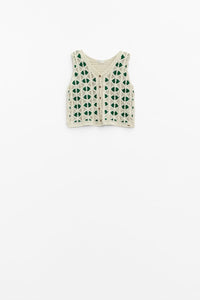Q2 Women's Vest One Size / Green Cropped Cruched Vest In White And Green