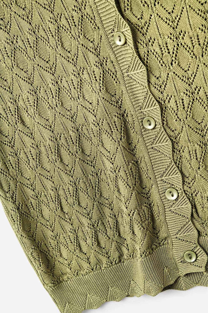 Q2 Women's Vest One Size / Green Pointelle Knitted Vest With Scalloped Edges In Khaki