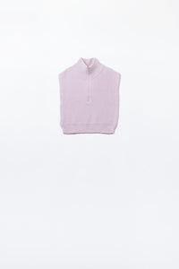 Q2 Women's Vest One Size / Pink Knitted Vest With High Half-Zip Collar And Large Armholes In Pink
