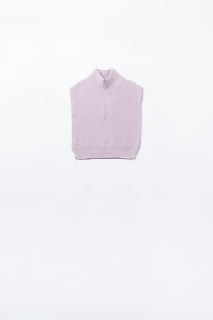 Q2 Women's Vest One Size / Pink Knitted Vest With High Half-Zip Collar And Large Armholes In Pink