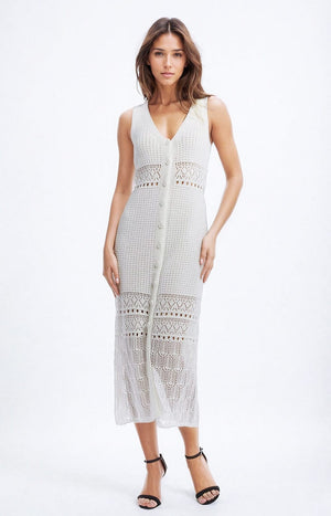 Q2 Women's Vest One Size / White Crochet Maxi Vest With Button Closure In White