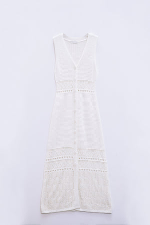 Q2 Women's Vest One Size / White Crochet Maxi Vest With Button Closure In White