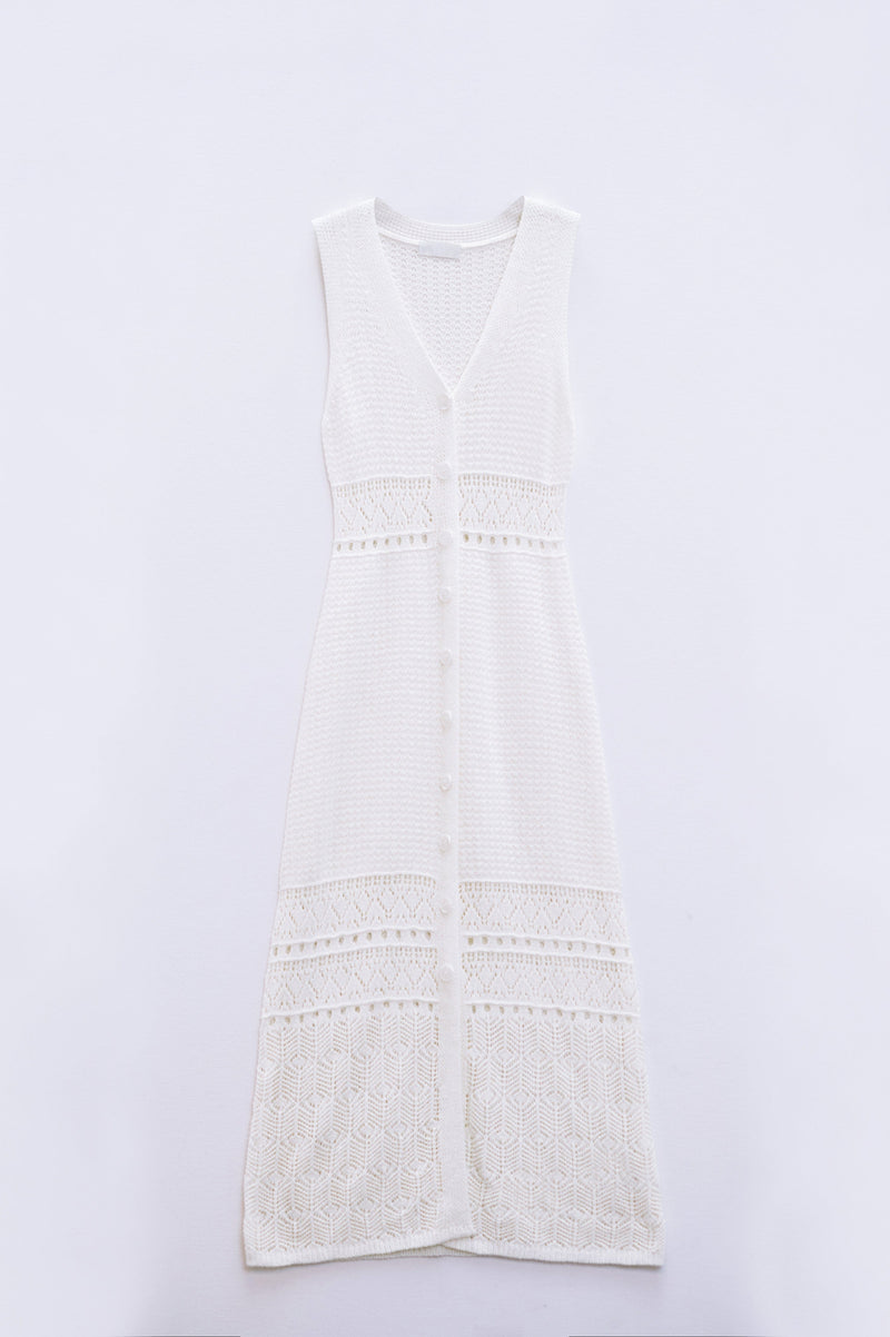 Q2 Women's Vest One Size / White Crochet Maxi Vest With Button Closure In White