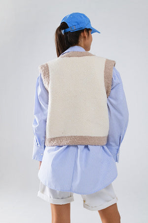 Q2 Women's Vest One Size / White Flower Embroidered Knitted Vest In Ecru