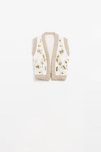 Q2 Women's Vest One Size / White Flower Embroidered Knitted Vest In Ecru