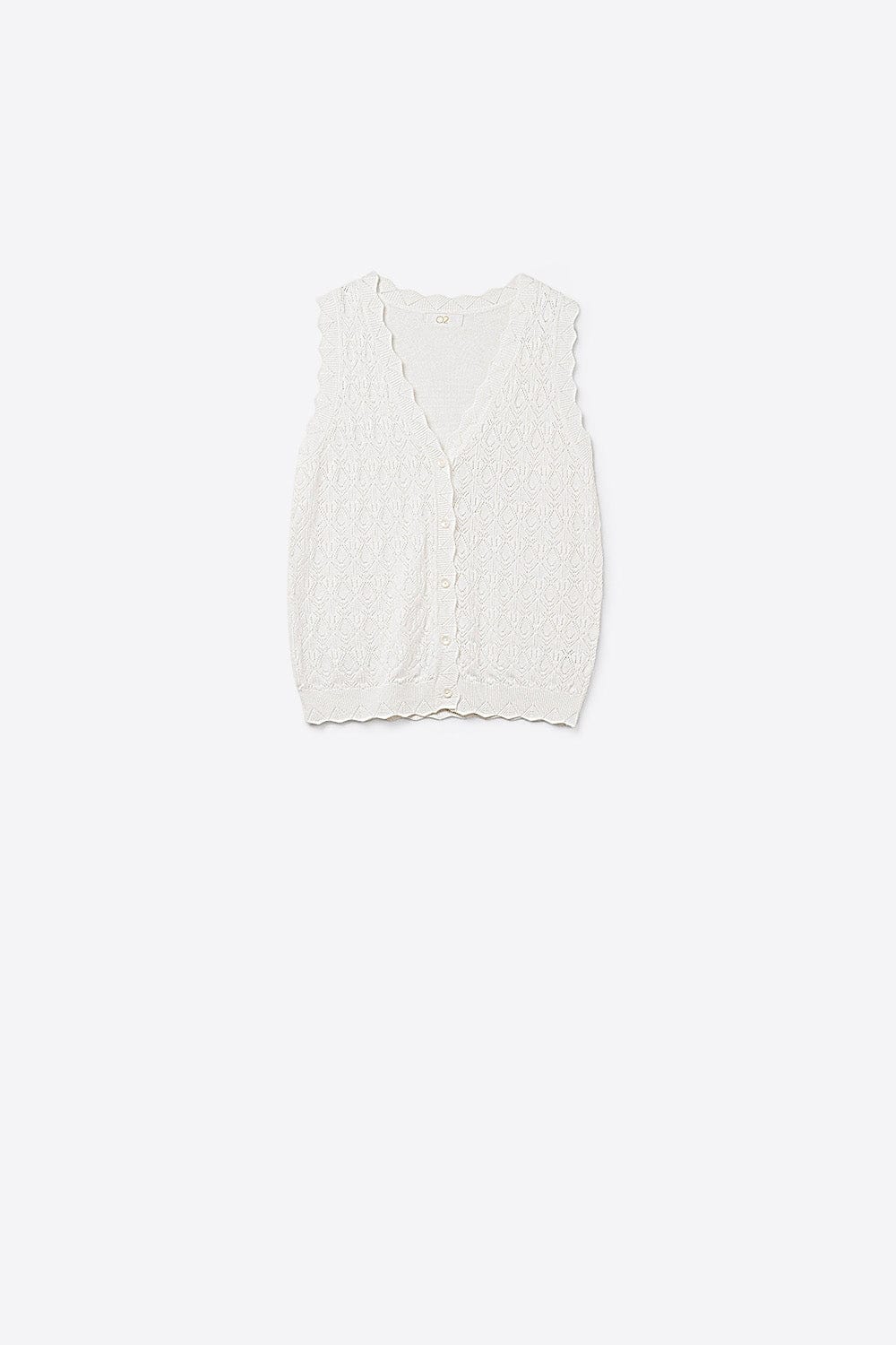 Q2 Women's Vest One Size / White Pointelle Knitted Vest With Scalloped Edges In White