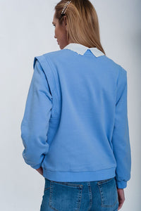 Q2 Women's Women's Sweatshirt Boyfriend Sweatshirt with Shoulder Details in Blue