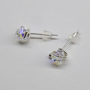 6mm Crystal AB sterling silver crystal ear studs laying on paper-Alexa Martha Designs