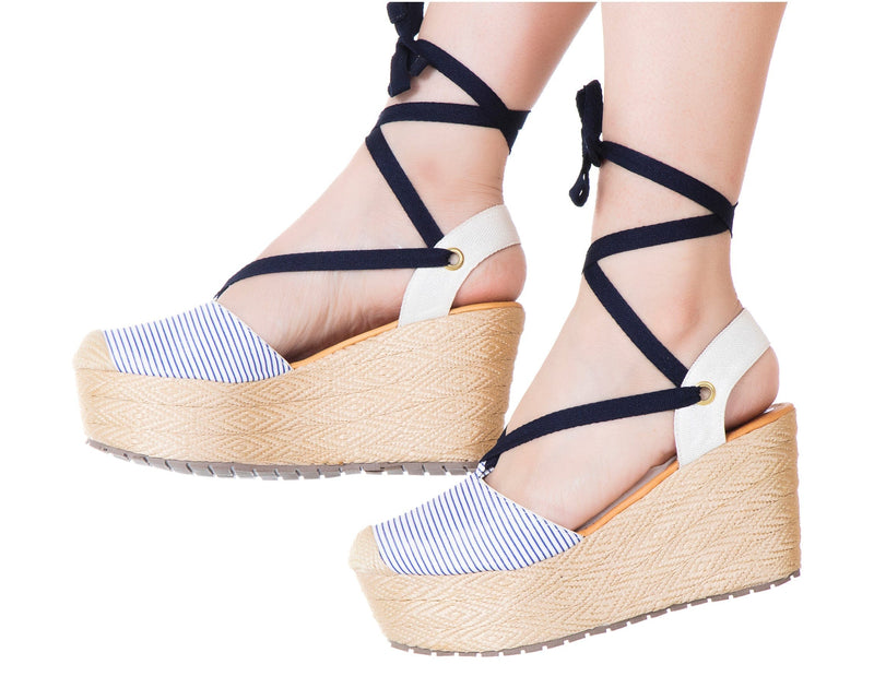 Silvia Cobos Women's Espadrille 5 / Blue Espadrille Sandals Silvia Cobos Lace Blue Stripes