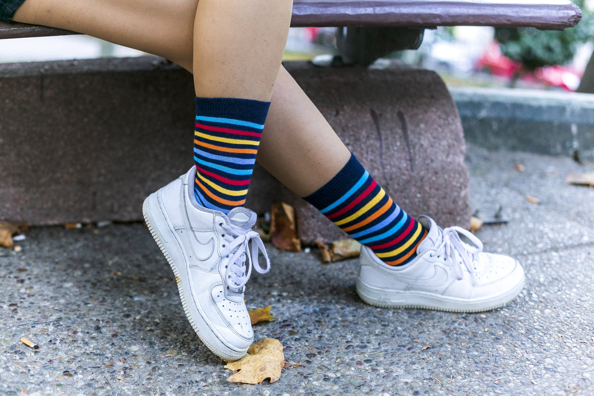 Socks n Socks Women's Fashion - Women's Intimates and Loungewear - Women's Socks & Hosiery - Socks One Color / One Size Women's Black Rainbow Stripe Socks