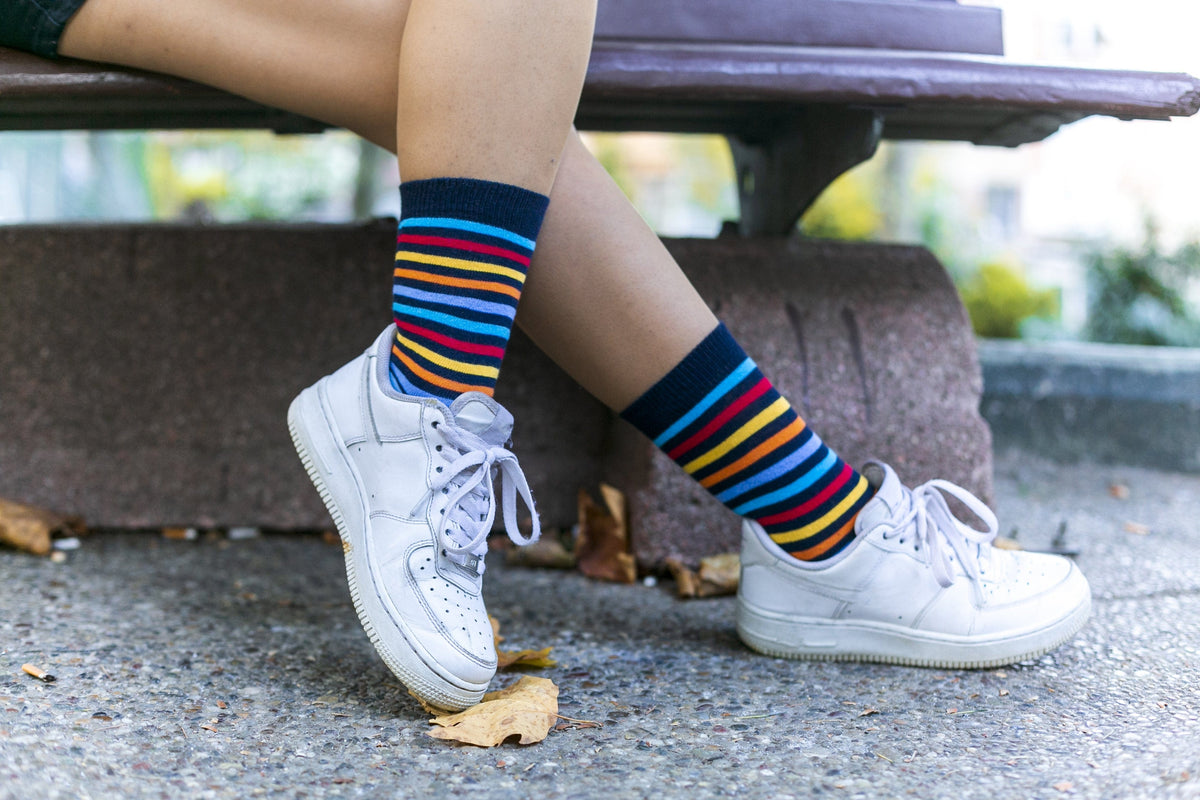 Socks n Socks Women's Fashion - Women's Intimates and Loungewear - Women's Socks & Hosiery - Socks One Color / One Size Women's Black Rainbow Stripe Socks